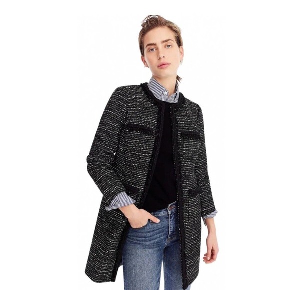 NWT NEW J.CREW TWEED BLACK LONG JACKET COAT 6 SOLD OUT! - Picture 2 of 14